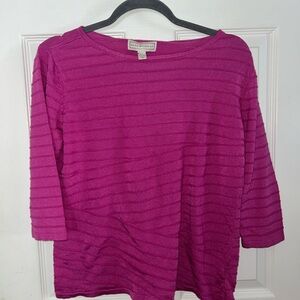 Dana Buchman Pink Striped Textured Sweater Top Large